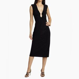 Ramy Brook Black Elena Ruched Jersey Midi-Dress NWT